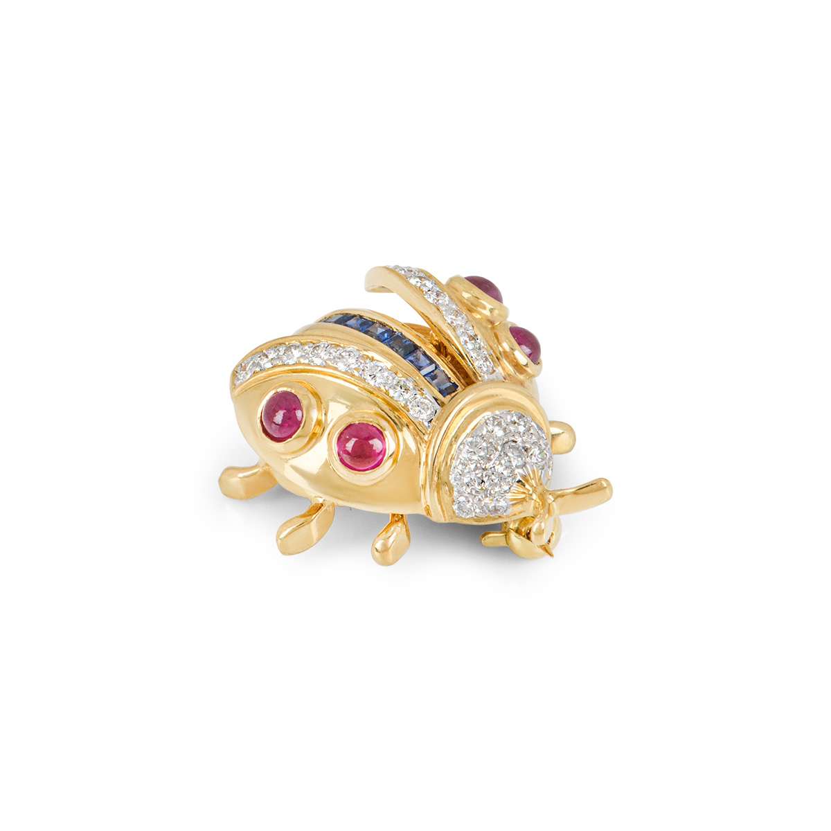 Yellow Gold Diamond, Sapphire and Ruby Ladybird Brooch